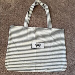 Anya Hindmarch fabric black and white striped large reusable tote bag